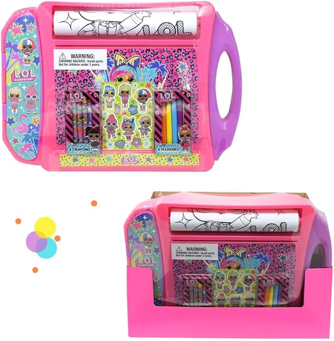 Innovative Designs L.O.L. Surprise! Roller Art Desk - Arts and Crafts Mess Free Coloring Activities for Kids, Roller Art Paper, Crayons, Markers, Stickers - 20+ Pcs