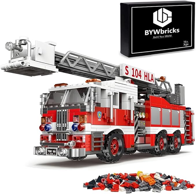 City Ladder Fire Truck Building Blocks Set (711 pcs) Fire Station Firetruck Bricks Collectible Fire Engine Building Kit Model Gift for Boys and Girls Adults Christmas and Birthday