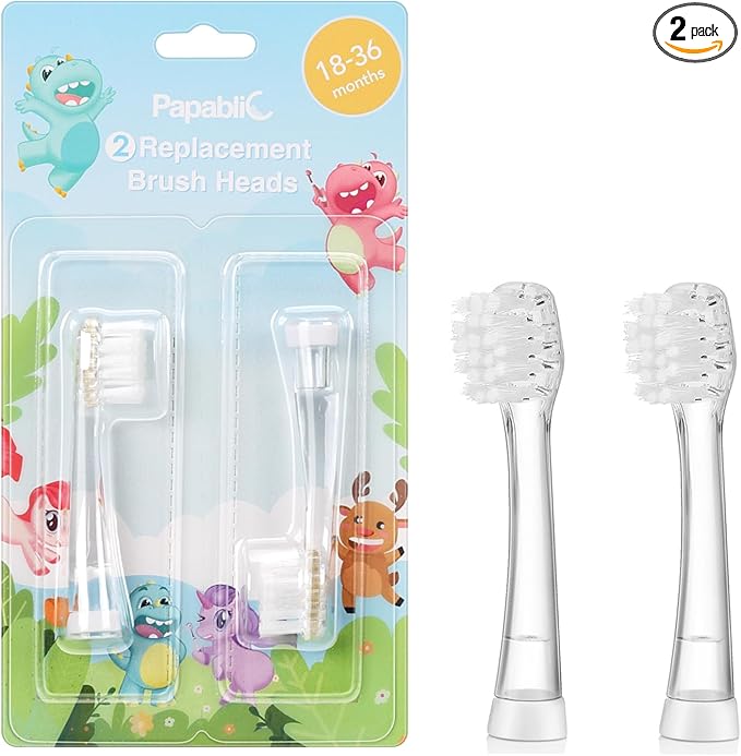 Papablic Replacement Toothbrush Heads - 2 Count | Compatible with Papablic BabyHandy & Toddler Sonic Electric Toothbrushes (18-36 Months)