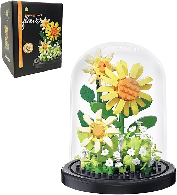 Sunflower Flowers Micro Bricks Building Set with Dust Cover,Artificial Flowers Botanical Collection for Home Decor, Creative Gifts for Adults Women Boys Girls,310 Pieces