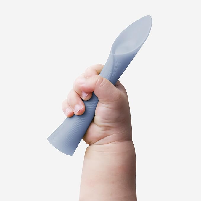 Olababy 100% Silicone Soft-Tip Training Spoon for Baby Led Weaning 2pack (Pearl/Blueberry)