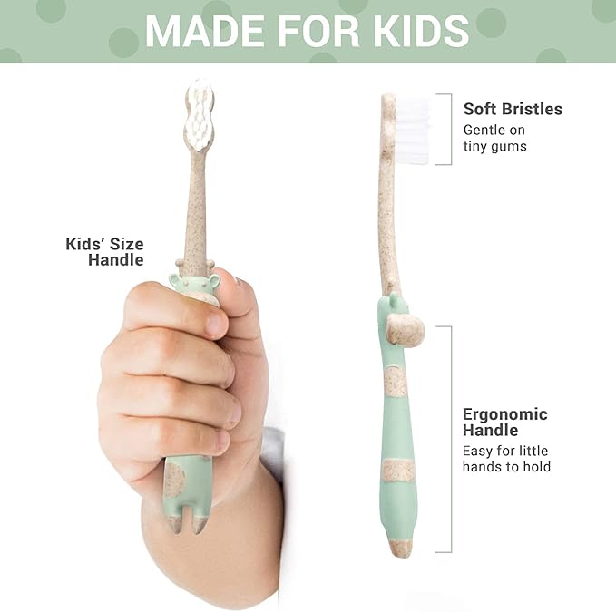 ROARex® All-Natural Eco Friendly Kids Toothbrush Made from Plants - Giraffe 4-36m - Baby to Toddler - Mint/Rose - 4pk | 1% for The Planet Product