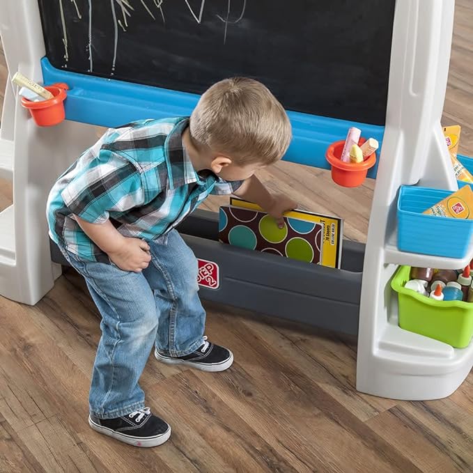 Step2 Jumbo Art Easel, Kids Activity Table, Double-Sided Art Board, Made of Durable Plastic, Includes Bins for Storage, For Toddlers 3+ Years Old