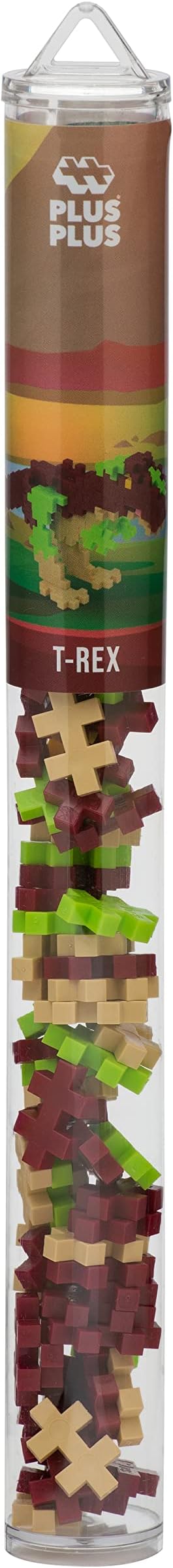 Plus Plus 3D Dinosaur Figure Building Block Set, 70 Mini Interlocking Puzzle Pieces, Fun Stem Toys for Kids - T-Rex Maker Tube