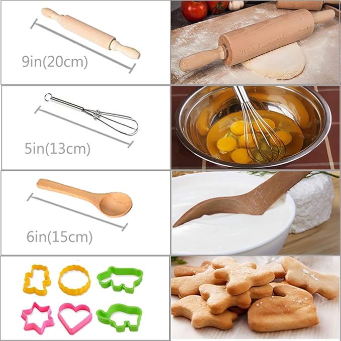 HmiL-U Chef Set for Kids - 13 Pcs Kids Cooking and Baking Set Includes Kids Apron, Chef Hat, Utensils, Cooking Mitt for Kids Chef Role Play Set , Gift for 3 Year Old Girls and up(Blue)