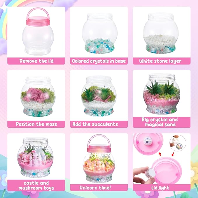 Light Up Unicorn Terrarium Kit for Kids, Unicorn Birthday Gift for Girls Ages 5 6 7 8-12 Year Old, DIY Unicorn Arts & Crafts Toys for Girls (Unicorn)