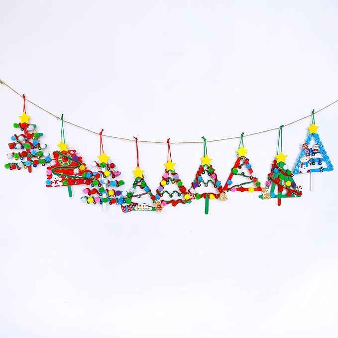 Winlyn 27 Sets Christmas Craft Kits Winter Crafts Popsicle Stick Christmas Tree Ornaments Decorations Art Sets Craft Sticks Christmas Foam Stickers for Kids Holiday Classroom Activities Party Favors