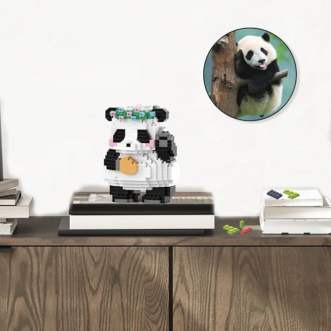 Mini Building Blocks Flower-Crowned Panda, Party Favors- Micro Blocks Panda Toy for Kids 6 7 8 9 10+, Mini Blocks Building Sets for Adults, Birthday for Boys and Girls(599PCS)