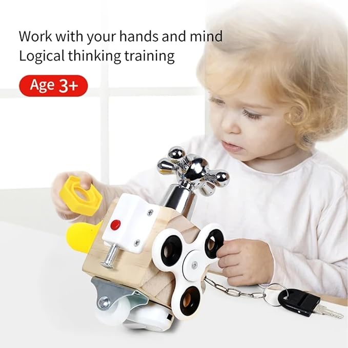 Montessori Toys Busy Cube for Toddlers，Wooden Busy Board Activity Cube，Autism and ADHD Sensory Toys Fidget Cube，Educational Learning Travel Toys for Toddlers 3-5