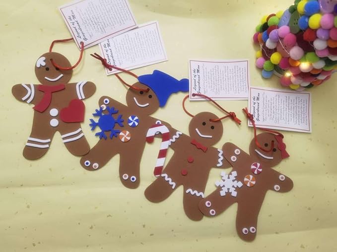 4E's Novelty Legend of Gingerbread Man Ornament Craft - 12 Pack Bulk Foam Christmas Ornaments Set, Ages 3-12, Self-Adhesive, DIY Ornaments for Christmas Tree, Classroom Art Project