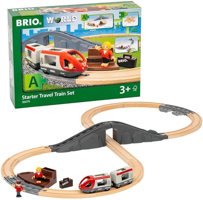 BRIO World – 36079 Starter Travel Train Set | 22-Piece Wooden Toy Train Set for Kids Aged 3 Years Up