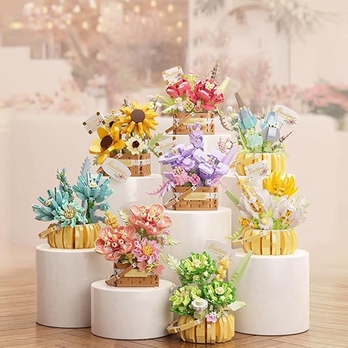 Flowers Succulents 3.6In Building Toy Set, 515 Pcs Botanical Collection for Office Home Decoration Flower Plant Building Blocks Toy, As a Adults, Kids, Girls Idea Gifts