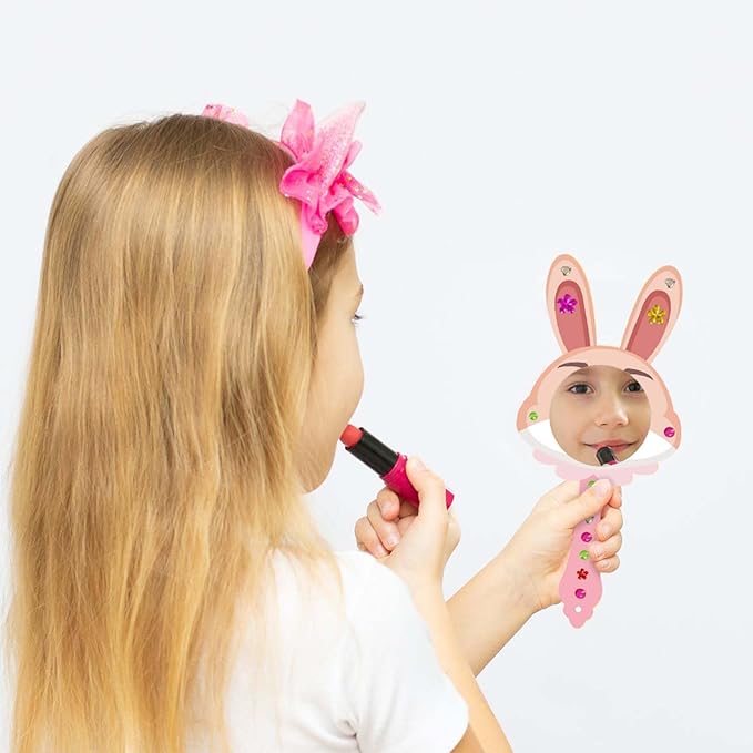 Fennoral 9 Pack Wooden Mirror Craft for Kids Decorate You Own Bunny Mirrors for Girls DIY Paint Wooden Hand Mirror for Art Activities Girls Birthday Gifts
