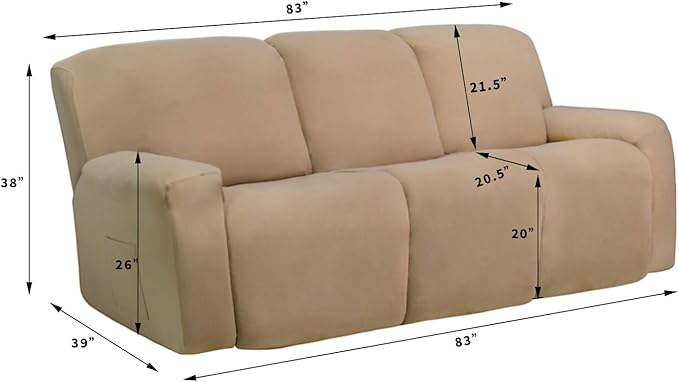 Easy-Going 8 Pieces Microfiber Stretch Sectional Recliner Sofa Slipcover Soft Fitted Fleece 3 Seats Couch Cover Washable Furniture Protector with Elasticity for Kids Pet(Recliner Sofa, Taupe)