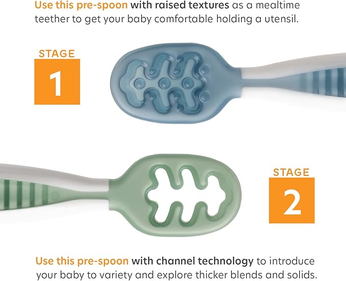 NumNum Suction Bowl + Pre-Spoon GOOtensils Self Feeding Set for Babies & Toddlers | Baby Spoon Set (Stage 1+ 2) | 100% Food Grade Silicone BPA-Free | Strong Suction | 4 months+ (Blue/Glacier Green)