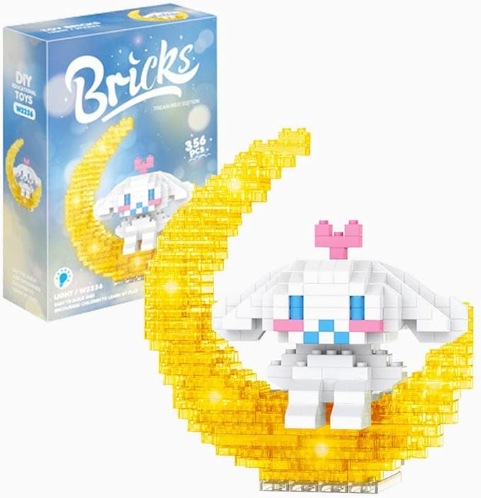 Cinnamoroll Dog Mini Cartoon Building Block with Led Lighting Kit,Cute Anime Figures Toys Desk Accessories,Birthday Gift for Adult Kids Ages 6+,356PCS