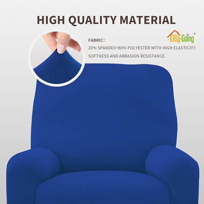 Easy-Going 4 Pieces Microfiber Stretch Recliner Slipcover – Spandex Soft Fitted Sofa Couch Cover, Washable Furniture Protector with Elastic Bottom for Kids, Pet(Recliner, Classic Blue)