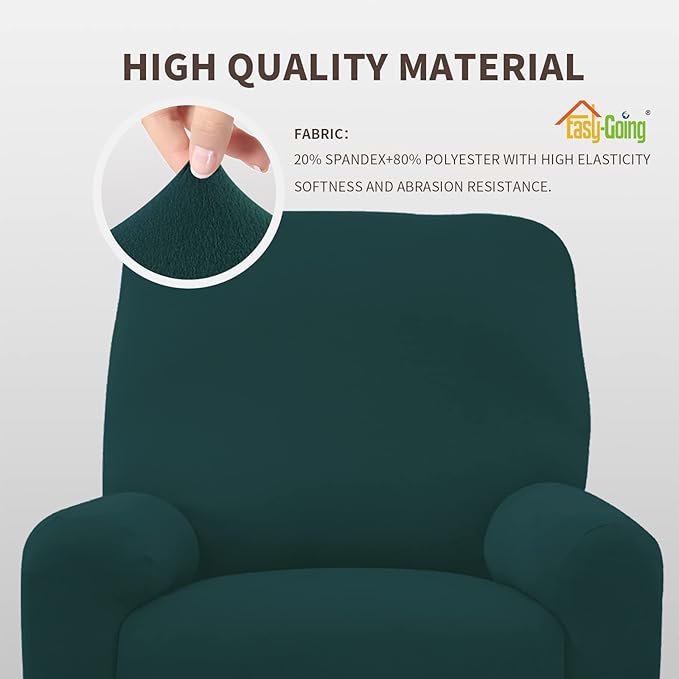 Easy-Going 4 Pieces Microfiber Stretch Recliner Slipcover – Spandex Soft Fitted Sofa Couch Cover, Washable Furniture Protector with Elastic Bottom for Kids, Pet(Recliner, Deep Teal)