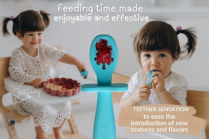 Growing Love Baby Spoons Set, Self Feeding 6 months, Pre-Spoon, Baby utensils, training spoon, cuchara bebe, blw, 100% silicone