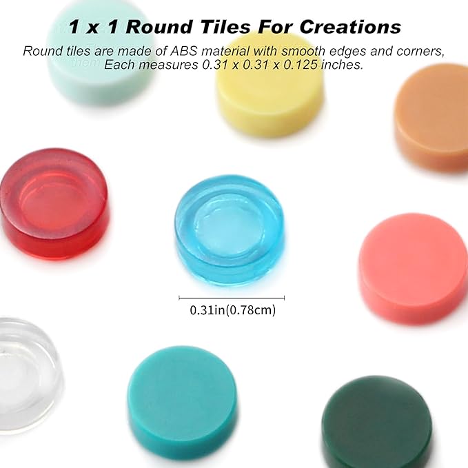 Feleph Custom 1×1 Flat Tiles 2200PCS Round Bricks MOC Parts and Pieces, 22 Colors Bulk Studs Building Accessories for Smooth Surface, Mosaics and Pixel Art Toy Dots Compatible with Major Brands 98138