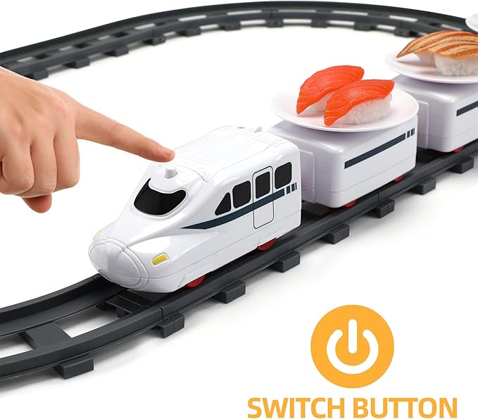 TOYANDONA Sushi Train Set Rotating Table Food Train Battery Powered Electric Train Toy Under Christmas Tree Train Track for Kids Boys Girls White
