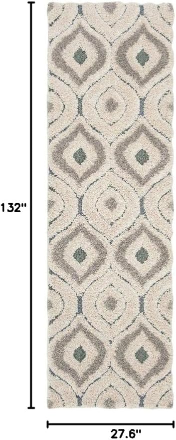 SAFAVIEH Florida Shag Collection Runner Rug - 2'3" x 11', Cream & Light Blue, Modern Design, Non-Shedding & Easy Care, 1.2-inch Thick Ideal for High Traffic Areas in Living Room, Bedroom (SG461-1160)