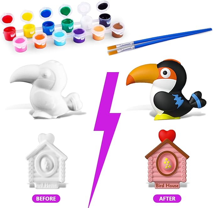 VCENT TOY Kids Arts and Crafts Set Painting Kit, STEAM Creative Activity DIY Toys for Boys Girls Toddlers, Ceramics Plaster Painting Insects Birds Space Figurines