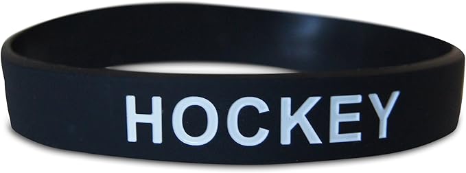 Novel Merk 12-Piece White Text Black Hockey Party Favor & School Carnival Prize Sports Silicone Wristband Bracelet