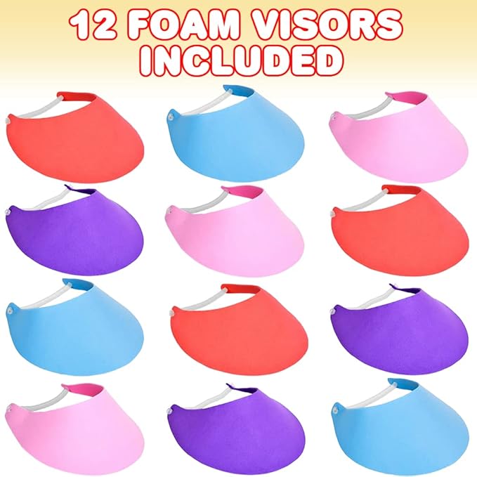 ArtCreativity Foam Sun Visors for Women, Assorted Color Set of 12, Visor for Kids Age 3+, 3 Pc of Each Color – Blue, Red, Purple & Pink, Great for Kids, Class Field & Camping Trips, Carnival Prize