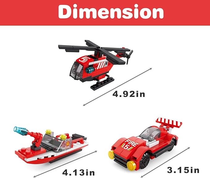 FUN LITTLE TOYS 12 Boxes Fire Rescue Vehicles Mini Building Blocks Party Favors for Kids 8-12, Car Building Kit, 3D Assembly Cars for Easter Eggs Empty, Kids Prizes in Bulk for School