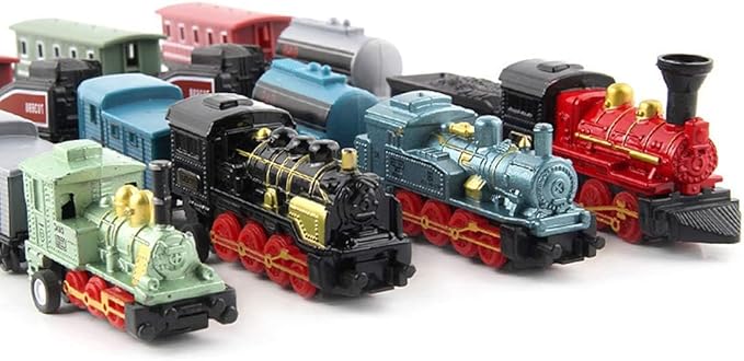 Exasinine 4 Sets Steam Train Model Train Set Pull-Back Trains Die-Cast Metal Locomotive for Display or Play Ideal Home Decor and Gift for Train Enthusiasts Collectors Boys and Girls