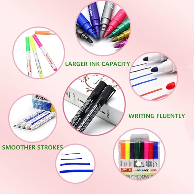 Magical Water Painting Pen Toy, Erasing Whiteboard Marker - A Watercolor Pen That Can Float in The Water, Magical Water Painting Pens Kit Set for Kids Teaching Drawing (12 Colos,with Spoon)
