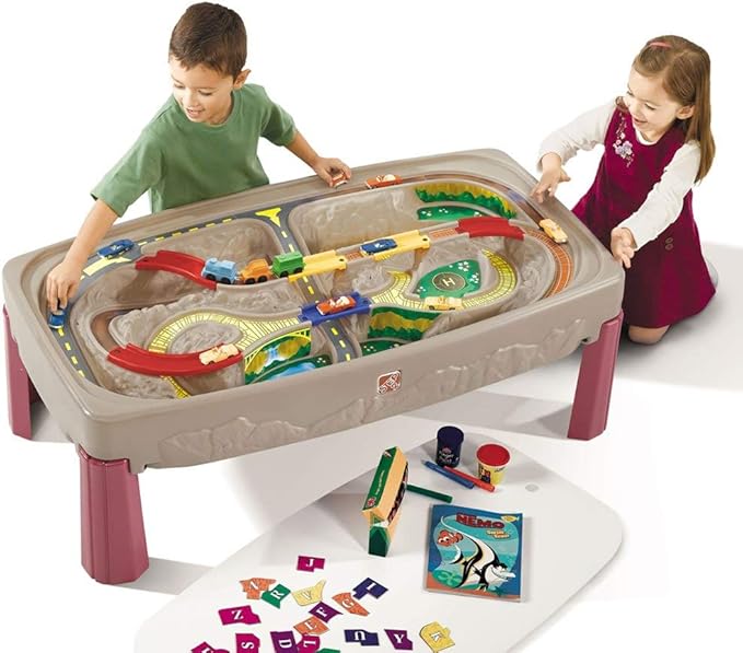 Step2 Deluxe Canyon Road Train & Track Table, Kids Activity Table for Cars, Cover Included, Made of Durable Plastic, Includes 3-Piece Train Set, For Toddlers 3+ Years Old