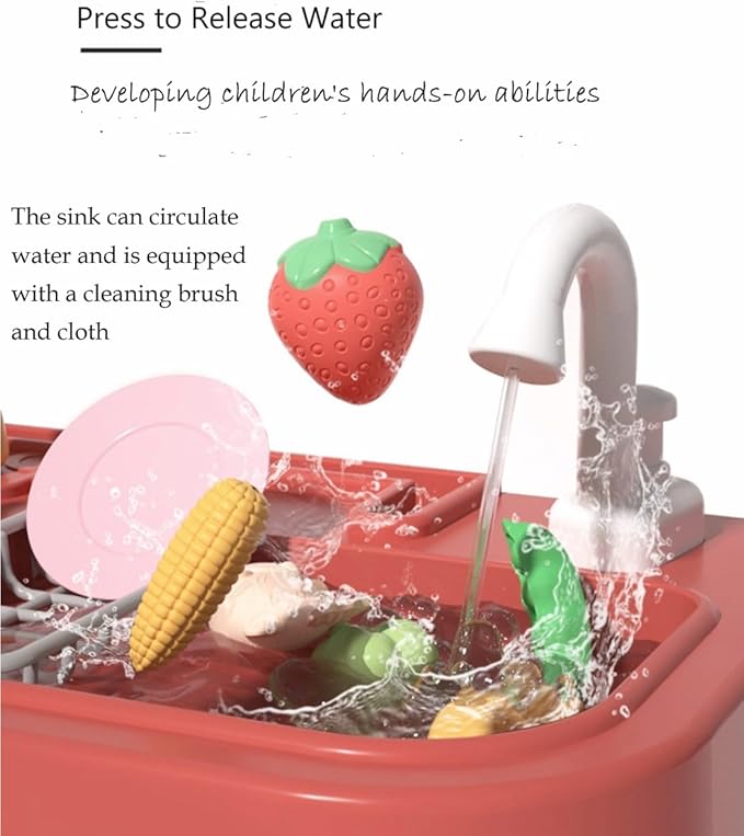 Serena & Jewel Kit for - Kitchen Playset Pretend Food - Toy Accessories Set w/Real Sounds & Light, Play Sink, Cooking Stove with Efflunent,88 PCS for Toddlers Kids, Girls & Boys（3-10 Years） (Orange)