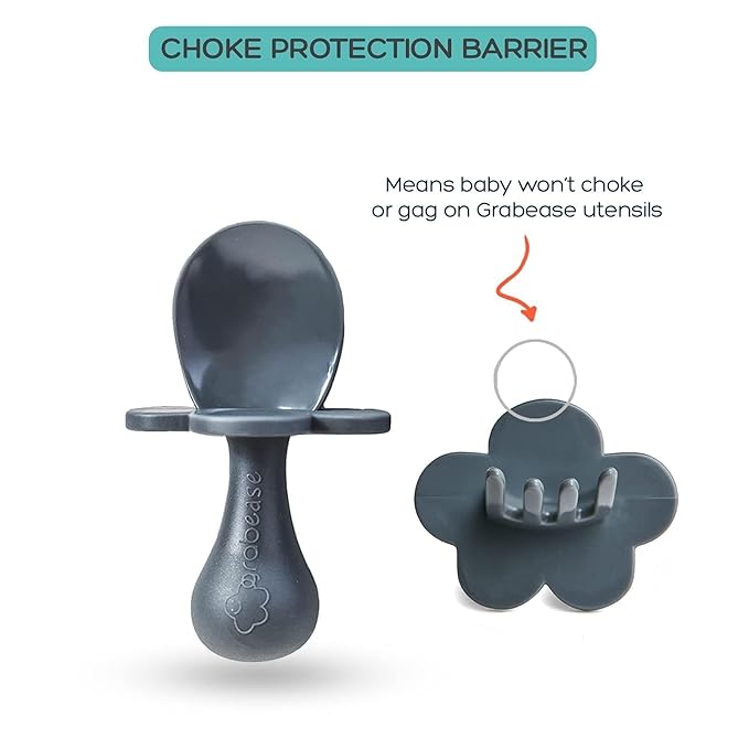 Grabease Toddler Spoon & Fork - First Stage Baby Spoons for Self Feeding from 4+ Months - BPA-Free & Phthalate-Free Baby Utensils & Silverware - 1 Set, Gray - Silverware Set - 1 Year Old Utensils
