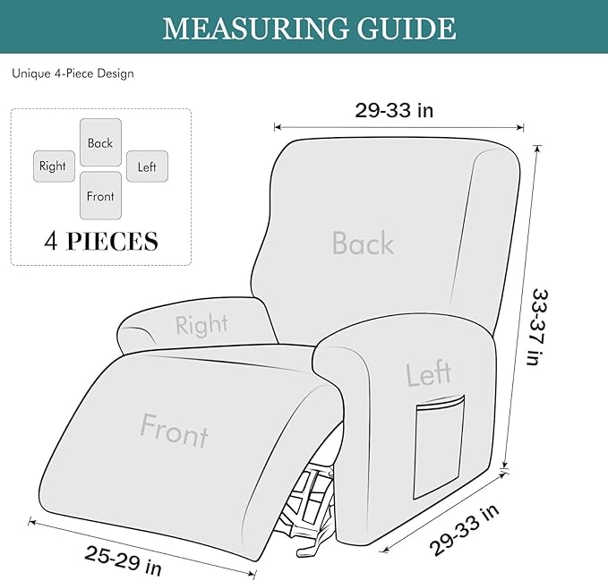 NILUOH Recliner Slipcover 4 Pieces Stretch Printed Lazy Boy Chair Covers with Side Pocket Recliner Sofa Couch Cover Anti-Slip Fitted Recliner Cover Furniture Protector with Elastic Bottom,19