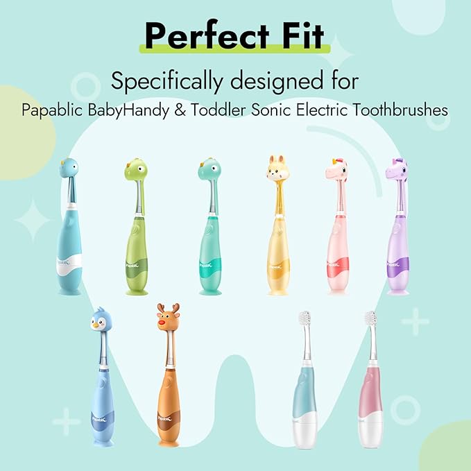 Papablic Replacement Toothbrush Heads - 2 Count | Compatible with Papablic BabyHandy & Toddler Sonic Electric Toothbrushes (18-36 Months)