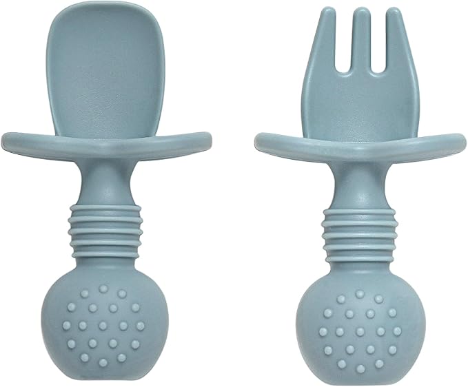 Baby Spoons and Forks Feeding Set, 6 Pack Silicone First Stage Self Feeding Toddler Utensils, BPA Free, Baby Led Weaning Supplies for Training Spoons