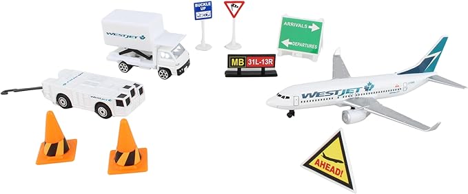 Daron WestJet Airlines Airport Playset with Die-Cast Metal Model Airplane with Plastic Parts, Cars and Transportation Toys for Kids Ages 3+