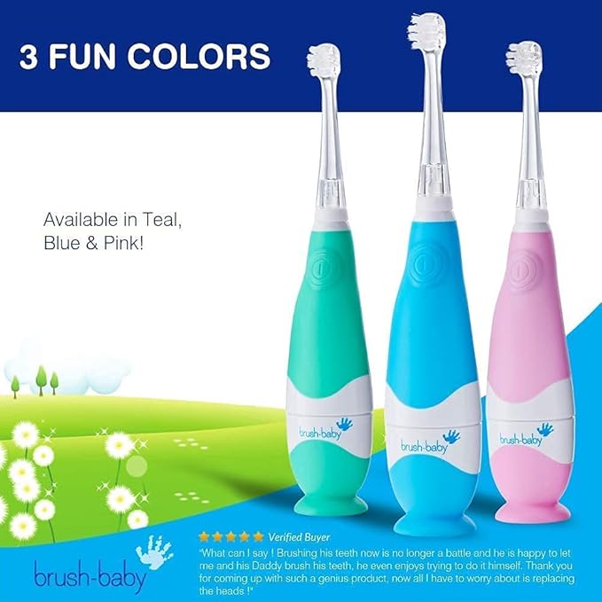 BabySonic Infant and Toddler Electric Toothbrush for Ages 0-3 Years - Safe and Sensitive Brush Heads, Sucker Base, Timer, Waterproof