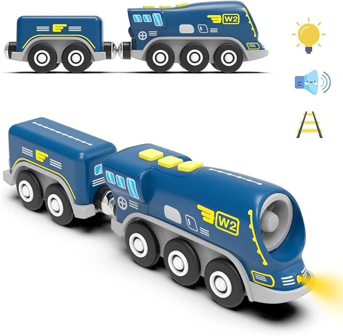 Battery Operated Action Locomotive Train (Magnetic Connection)- Powerful Engine Bullet Train Compatible with Thomas, Brio, Chuggington Wooden Train Set and Tracks- Toys Car for Toddlers