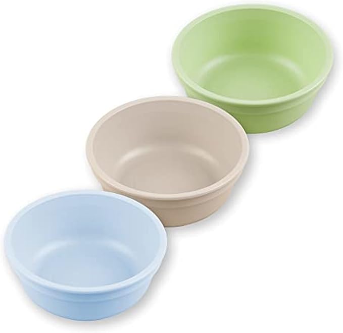 Re-Play Made in USA 12 Oz. Reusable Plastic Bowls, Pack of 3 Without Lid - Dishwasher and Microwave Safe Bowls for Snacks and Everyday Dining - Toddler Bowl Set 5.75" x 5.75" x 2", Beach Baby