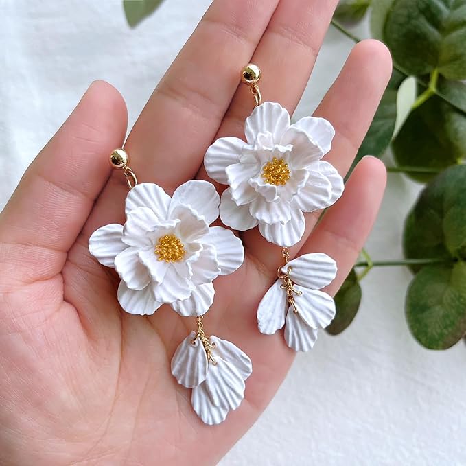 Keoker Flower Petal Clay Cutters - Polymer Clay Cutters for Earrings Making, 4 Shapes with Polymer Clay Petal Press Mold, Clay Cutters for Polymer Clay Jewelry (B)