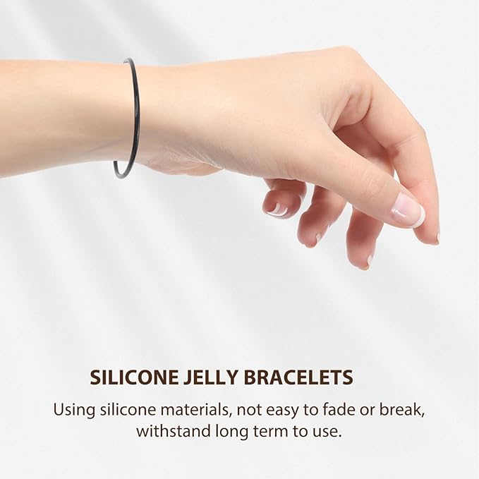 NUOBESTY Black Jelly Bracelets Kids Silicone Jelly Bracelets Black Rubber Gummy Silicone Bracelets Stretchable Bracelets 10 Pcs