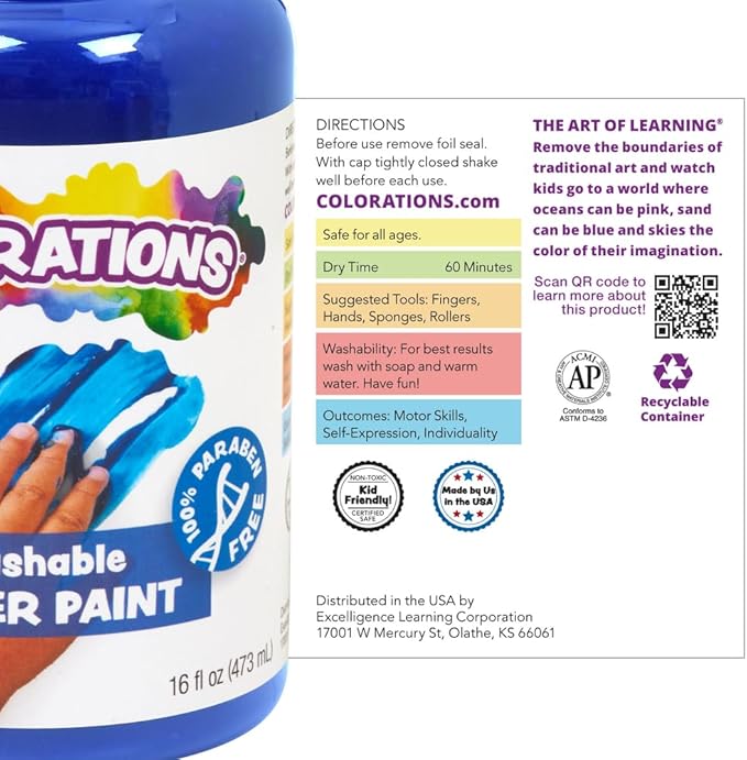 Colorations Washable Finger Paints, 16 fl oz, Yellow, Non-Toxic, Creamy, Vibrant, Kids Paint, Craft, Hobby, Fun, Art Supplies, Young kids, finger painting, hand painting