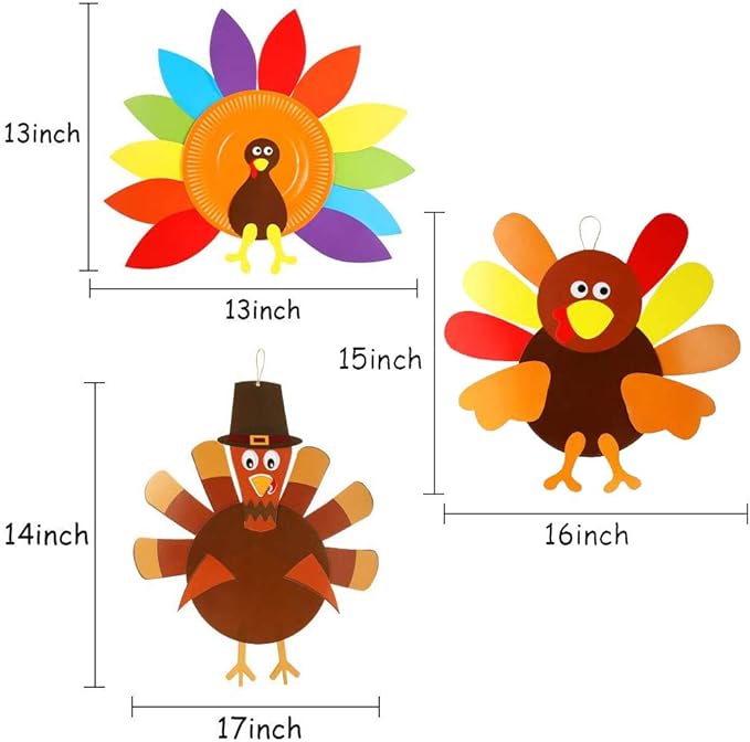 Thanksgiving Craft Kits, DIY Make A Turkey for Festive Fall Party Game School Activities and Door Hanging Ornament Decoration Supplies for Kids and Adults, 3 Pack
