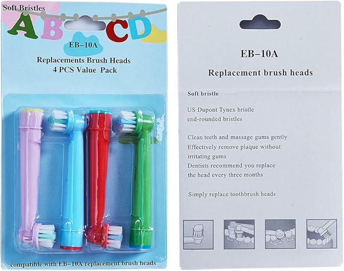 Kids Toothbrush Replacement Heads for Oral-B, Extra-Soft Bristles, Fits for Both Electric and Battery Braun Brushes, Except Vitality Sonic, CrossActino Power, Sonic Complete, Pulsonics, EB-10A