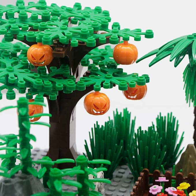 BroTex Plants Tree Accessories Jungle - Botanical Parts Bricks Flower Leaf Forest Flower Plants Pieces Building Blocks Set, Animals Farm Squirrel Birds Grass Garden House Toy (Without Baseplate)