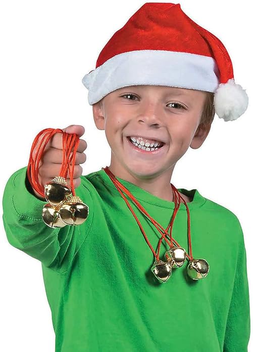 The Dreidel Company Christmas Jingle Bells Bracelet, Green & Red Bands with Hanging Jingle Ball Bells (12-Pack)