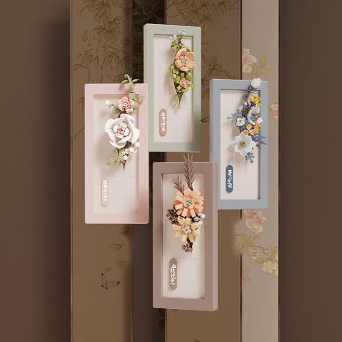 Painting Wall-Hangable Four Seasons Flowers Idea Frame Building Blocks, Wall-Hangable Wall Art Flower Frame Series, Lily、Orchid and Rose, Compatible with Lego 630 Building Accessory (Pink Orchid)